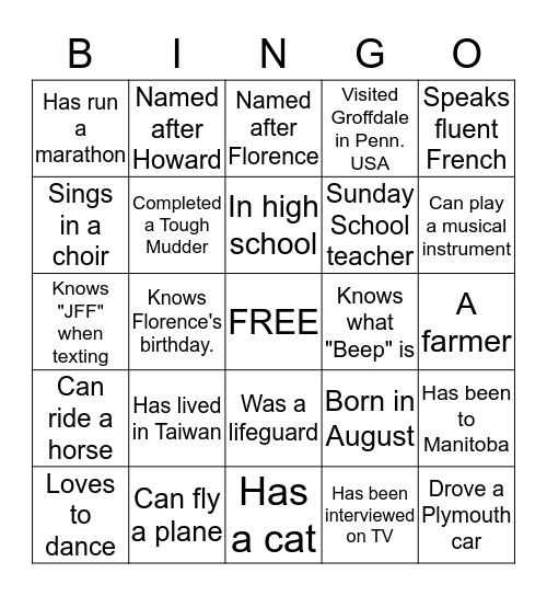 GROFF  REUNION Bingo Card