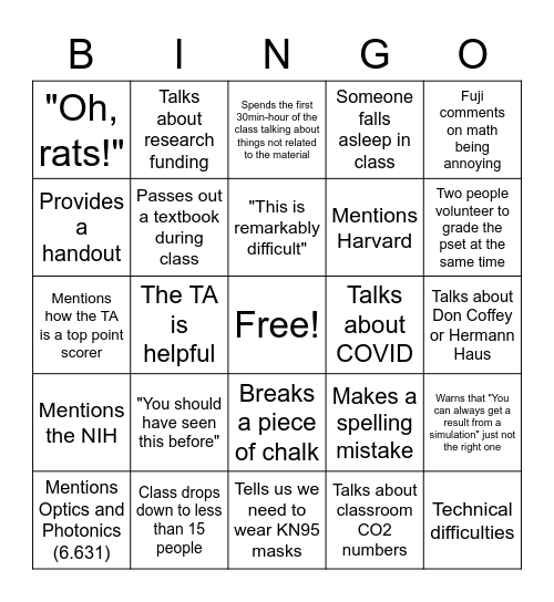 Fujimoto Bingo Card