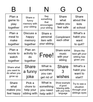Family Communication Bingo Card