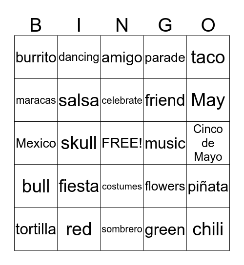 Fiesta Bingo Card