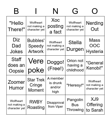 AWOAF Bingo V2.0 Bingo Card