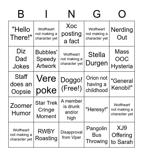 AWOAF Bingo V2.0 Bingo Card