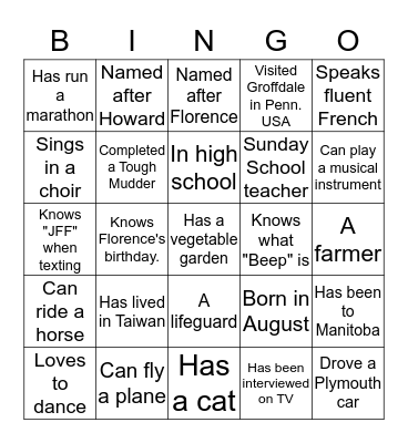 GROFF  REUNION Bingo Card