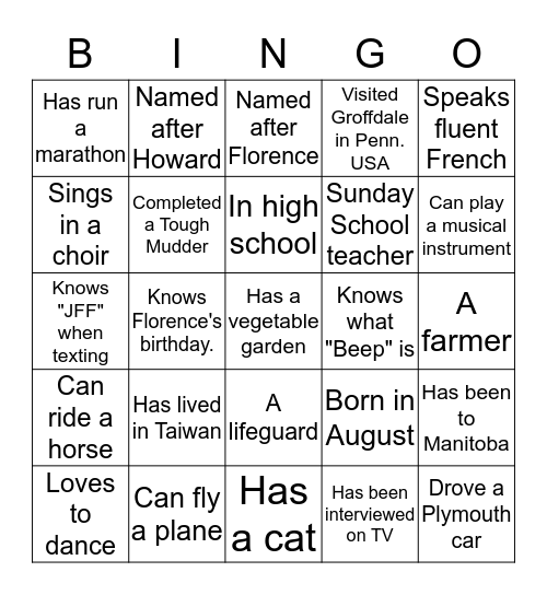 GROFF  REUNION Bingo Card
