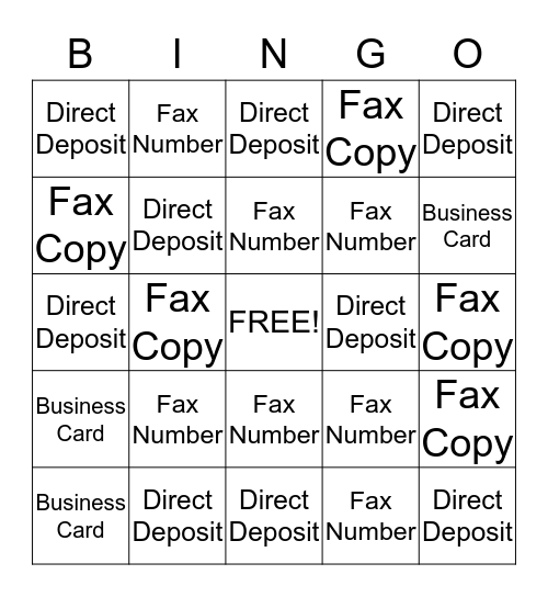 Direct Deposit Bingo  Bingo Card