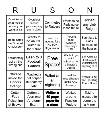 RUSON Welcome Back Bingo! Bingo Card