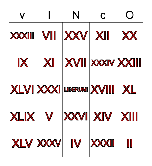 ROMAN NUMERALS Bingo Card