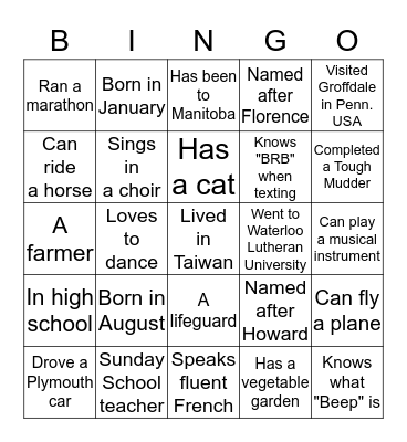 GROFF  REUNION Bingo Card