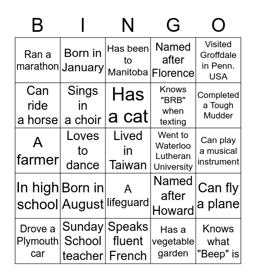 GROFF  REUNION Bingo Card