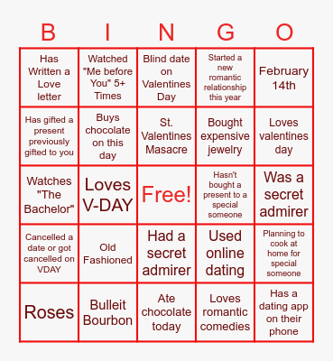 BINGO Valentines Day Edition Bingo Card