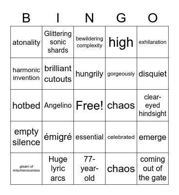 Descriptive words and phrases Bingo Card