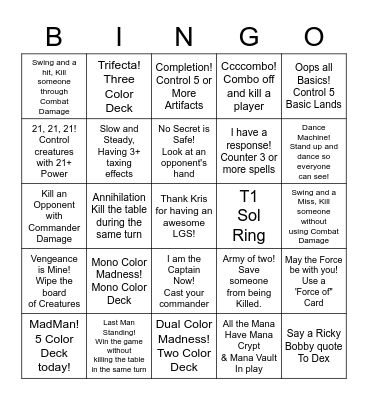 Commander Bingo!!! Bingo Card