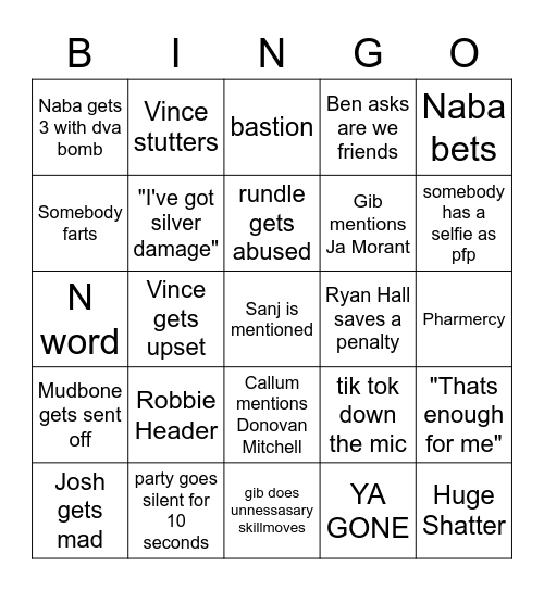 Xbox bingo Card