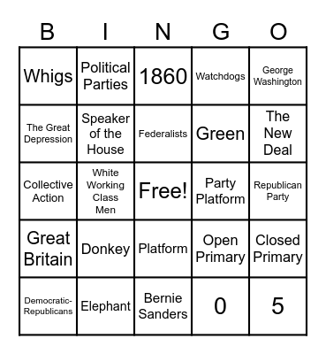 Political Parties Bingo Card