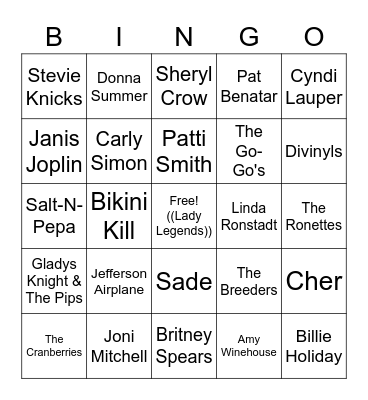 Lady Legends Bingo Card