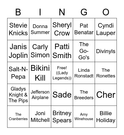 Lady Legends Bingo Card