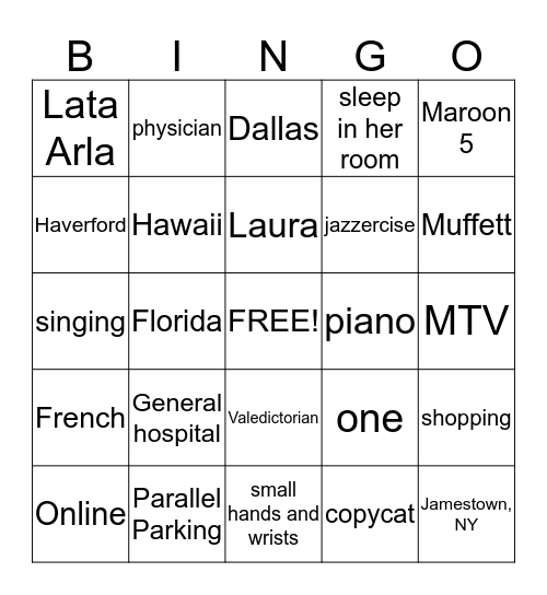 Alyssa Bingo Card