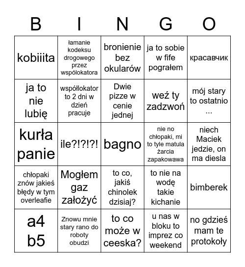 Bingo Latek edition Bingo Card