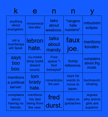 kenny. Bingo Card