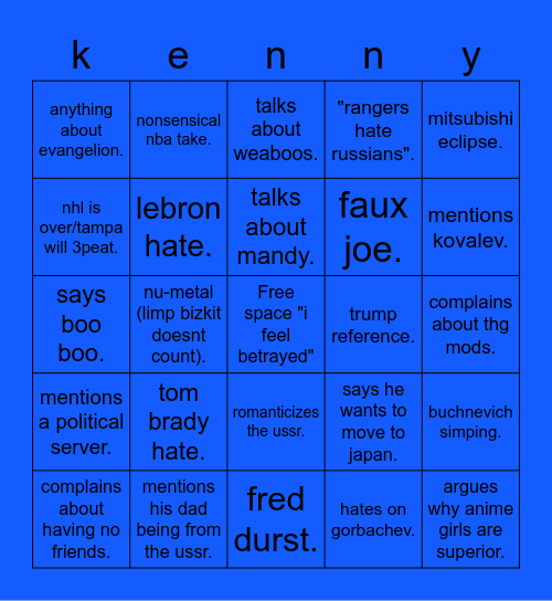 kenny. Bingo Card