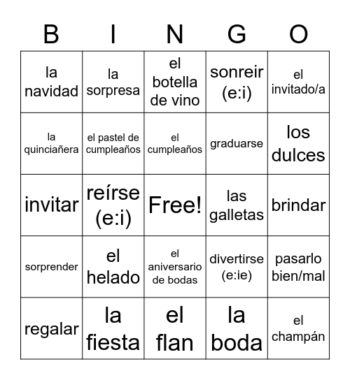 bingo: las celebraciones pagina 226 Bingo Card