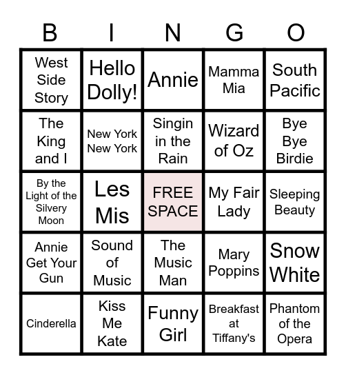 Best of Broadway Bingo Card