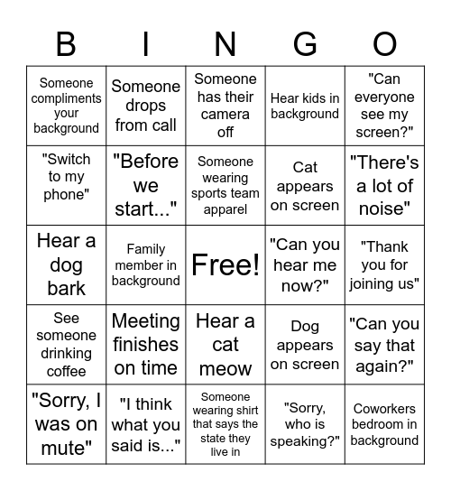 WEBEX Bingo Card