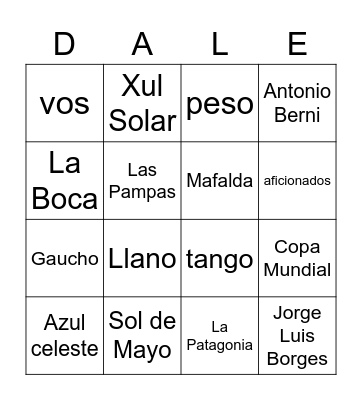 Avancemos Cultura de Argentina Bingo Card
