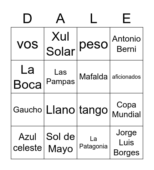 Avancemos Cultura de Argentina Bingo Card