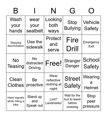 Safety Bingo Card