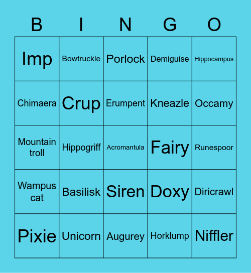 Bertie botts bingo Card