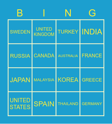 FLAGS OF THE WORLD Bingo Card
