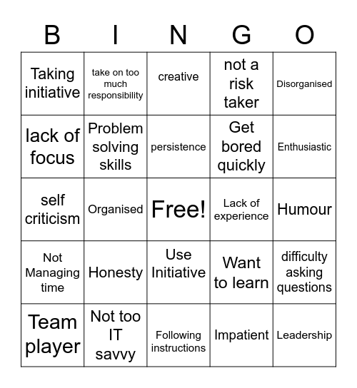 Strengths and Challenges Bingo Card