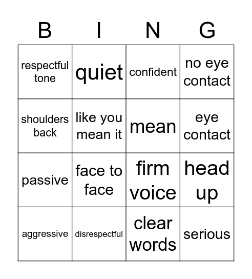 Assertiveness "BING!" Bingo Card