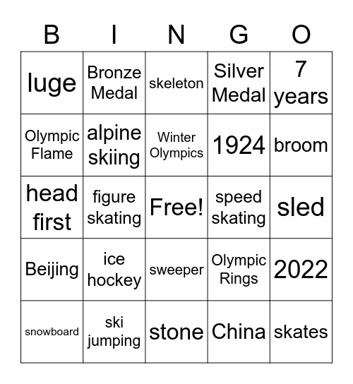Winter Olympics 2022 Bingo Card