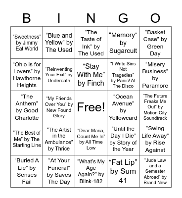 Bowigens Taproom Tunes Bingo Card