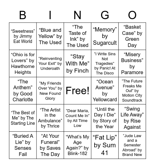 Bowigens Taproom Tunes Bingo Card