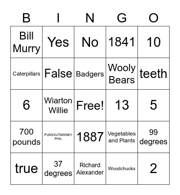 GROUNDHOG'S DAY Bingo Card