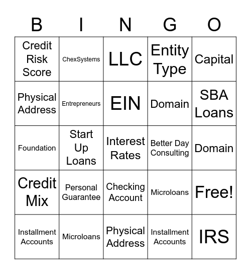 Better Day Consulting Bingo Card