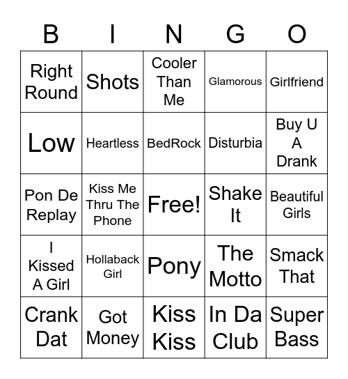 2009 Club Music Bingo Card