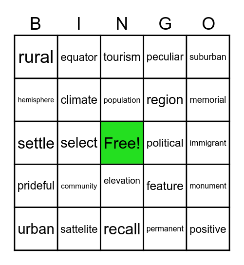 Vocabuly C-1 Review 1 Bingo Card