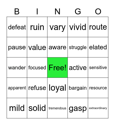 Vocabulary C-1 Review 3 Bingo Card