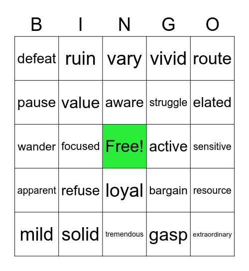 Vocabulary C-1 Review 3 Bingo Card