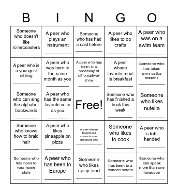 Get to know someone Bingo Card