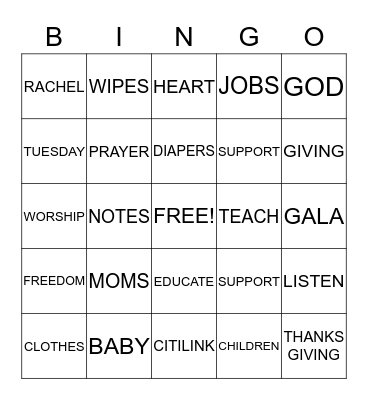 CHERISH Bingo Card