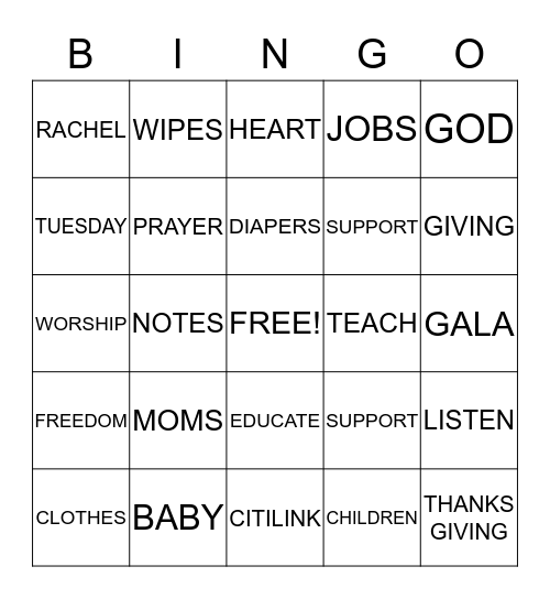 CHERISH Bingo Card