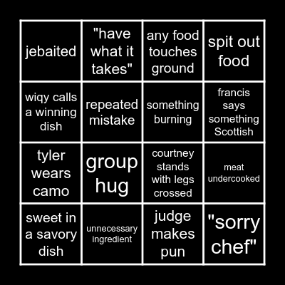 MASTERCHEF BINGO Card