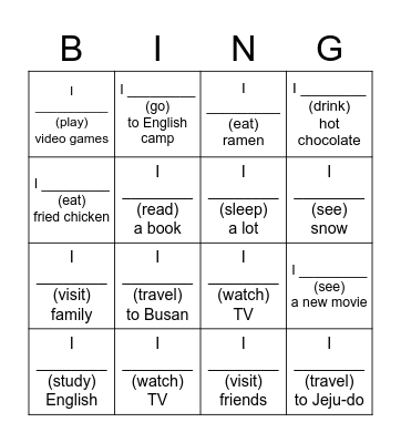 Winter Vacation Bingo Card