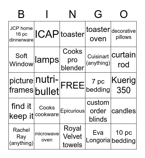 Home Event Bingo Card