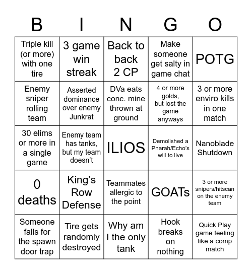 Mel’s Overwatch Bingo Card